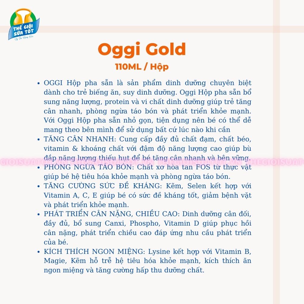 Sữa Oggi Gold Pha Sẵn 110ml Thùng x 48 Hộp - Giúp Tăng Cân Nhanh Chiều Cao Trí Não thegioisuatot