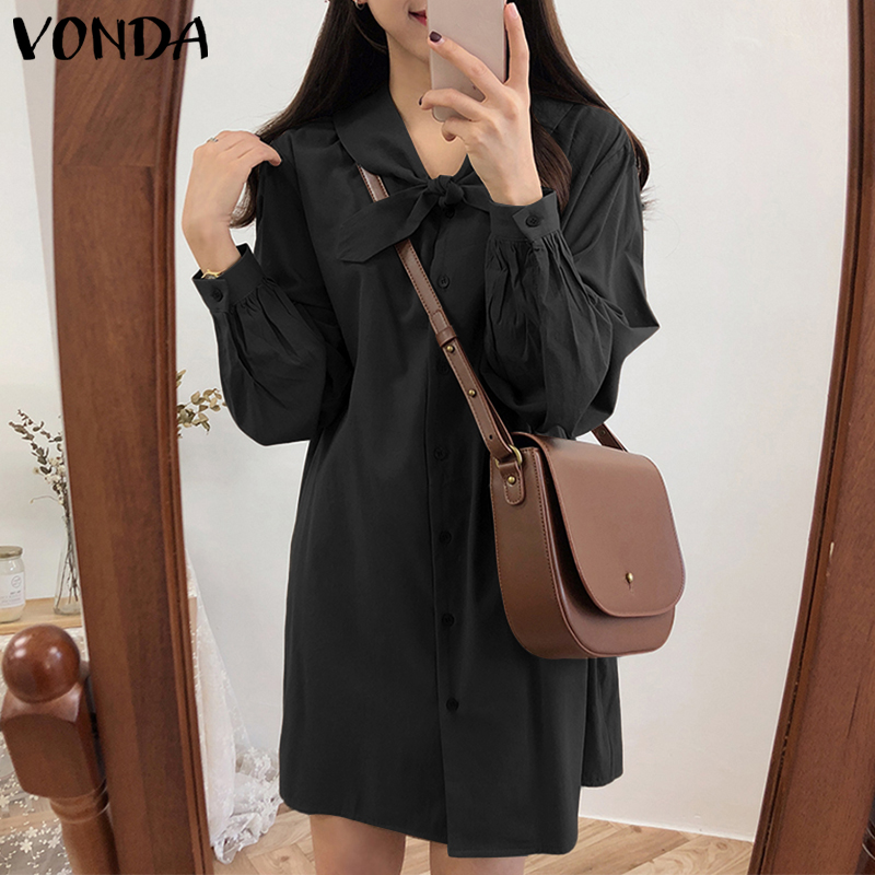 VONDA Đầm Tay Dài Cổ Búp Bê Phối Nút Kiểu Hàn Quốc Xinh Xắn Cho Nữ | BigBuy360 - bigbuy360.vn