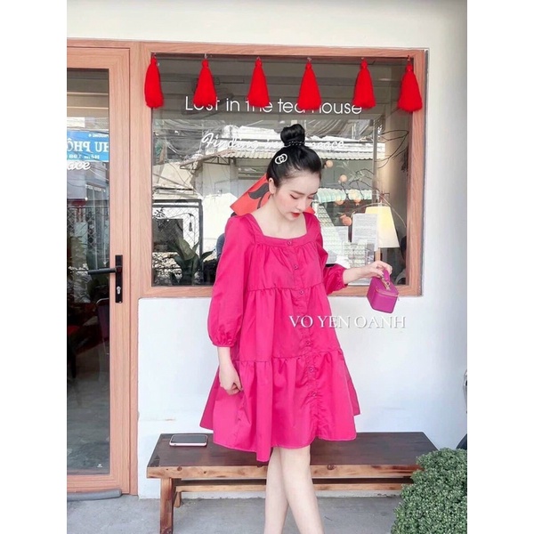 ĐẦM BABYDOLL CỔ VUÔNG NÚT