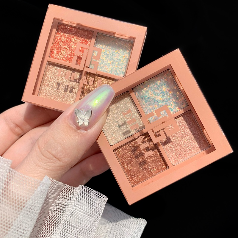 [Hàng mới về] Bảng phấn mắt 4 màu trang điểm hiệu ứng lì lấp lánh tự nhiên lâu trôi chống thấm nước