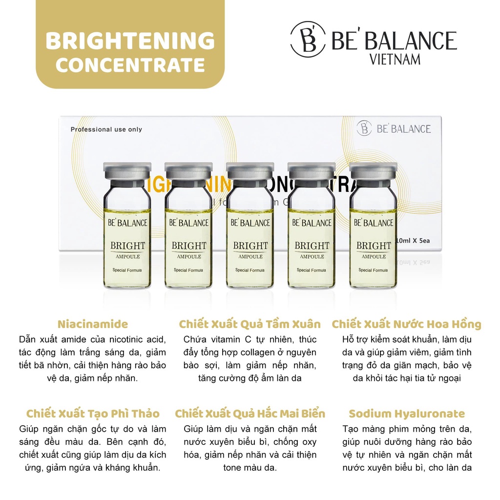 Tinh chất dưỡng da chuyên sâu Brightening Ampoule Bebalance 10ml màu vàng dành cho da nám - Út store