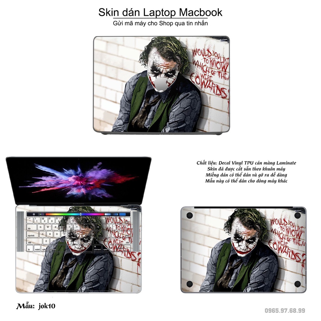 Skin dán Macbook mẫu Joker (đã cắt sẵn, inbox mã máy cho shop)