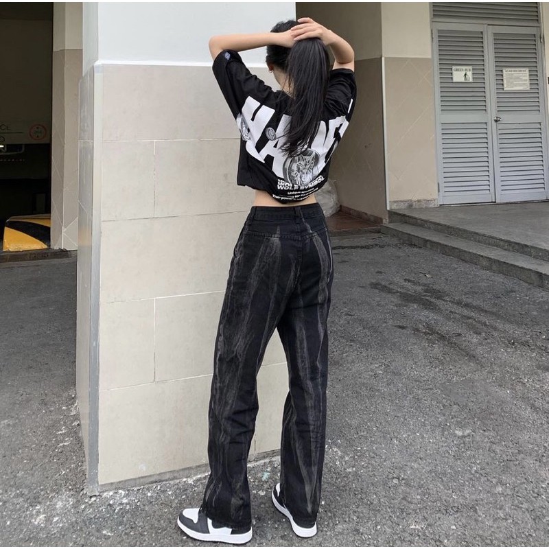 Dark smoke jeans - quần bò unisex form thẳng phong cách streetwear hoạ tiết khói