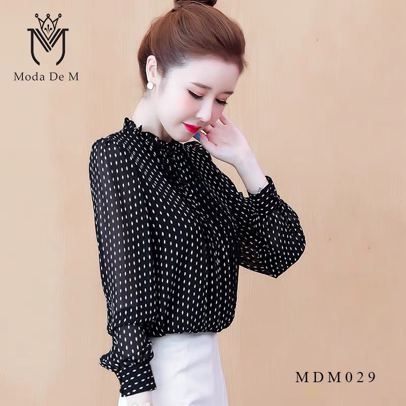Áo trung niên nữ sơ mi voan chiffon họa tiết chấm bi sang trọng tặng mẹ, đủ size M - 3XL - MODA 029