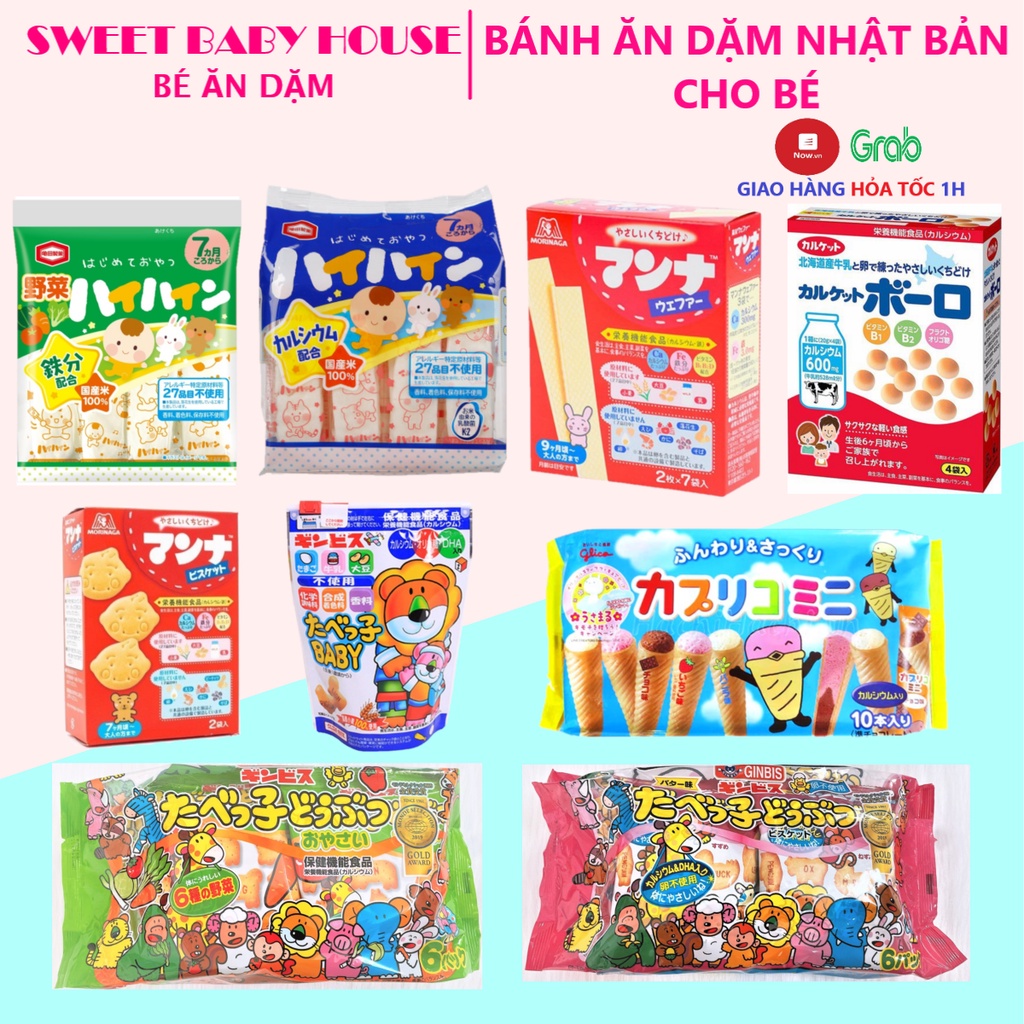 Bánh ăn dặm Morinaga, bánh gạo Haihain, bánh ốc quế Glico