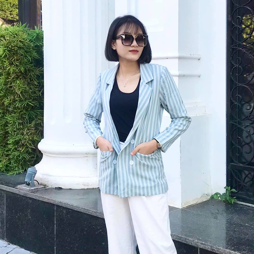 Áo Vest - Áo Blazer Kẻ Sọc Xanh MINT STRIPED BLAZER Hàng Thiết Kế Hachidesigns | BigBuy360 - bigbuy360.vn