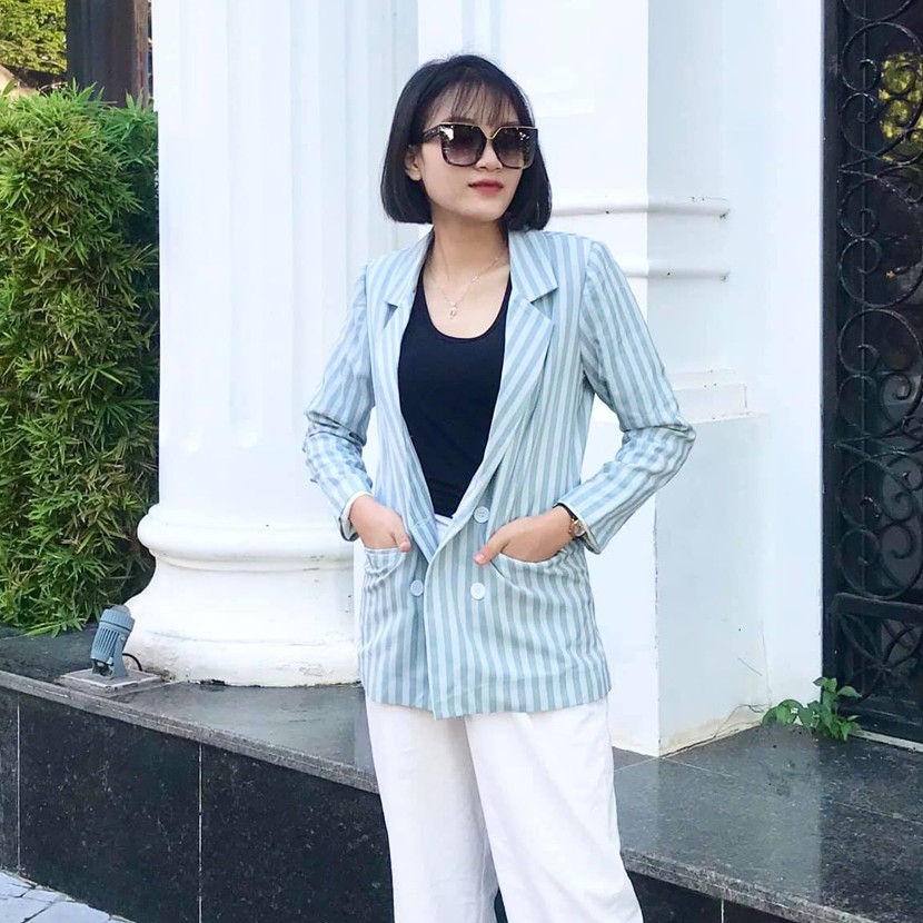 Áo Vest - Áo blazer kẻ sọc xanh MINT STRIPED BLAZER Hàng thiết kế Hachidesigns