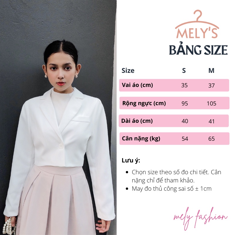 Áo khoác vest blazer croptop dài tay bồng hai lớp dáng ngắn lửng chất tuyết mưa 3 màu đen trắng be trẻ trung ASM06