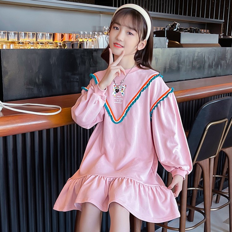 Váy Nỉ Cotton Dài Tay Thu Đông Cho Bé Gái Phong Cách Hàn Quốc 1 2 3 4 5 tuổi Binhphuong.Store
