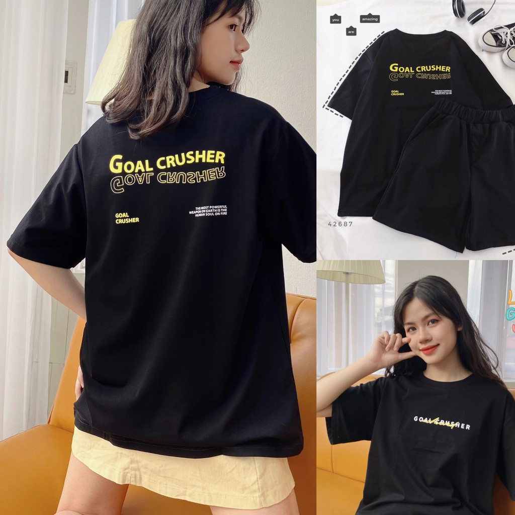 Áo thun tay lỡ in chữ GOAL CRUSHER đen cá tính form rộng ulzzang - Made by Fiin