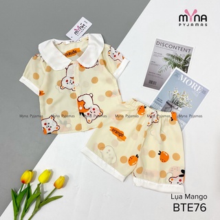 Quần áo pijama bé gái cộc đùi cổ sen, chất lụa mango