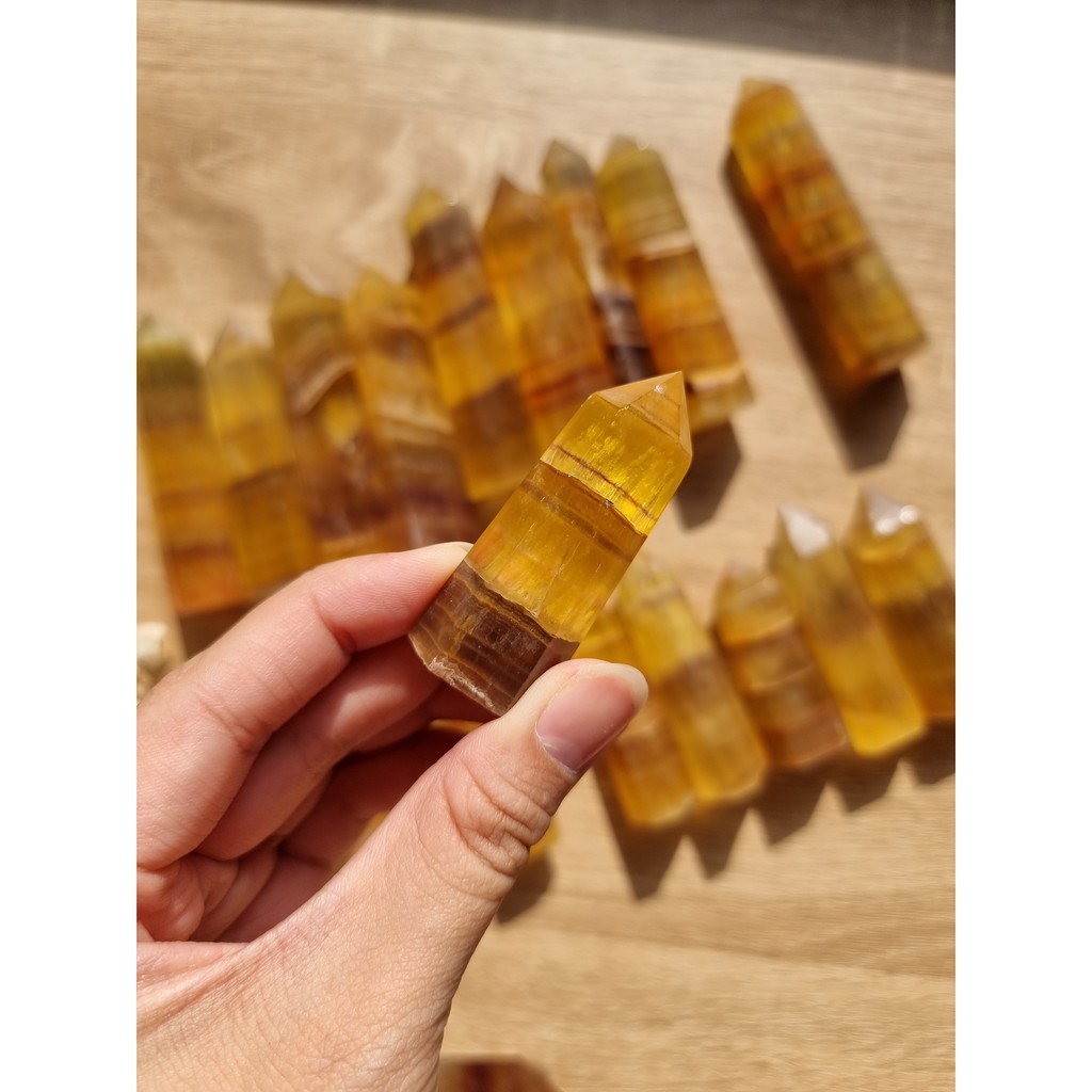 [Linh Linh]Trụ đá thanh tẩy Fluorite vàng (Yellow Fluorite), đá phong thủy dùng trong Tarot, reiki, thiền định
