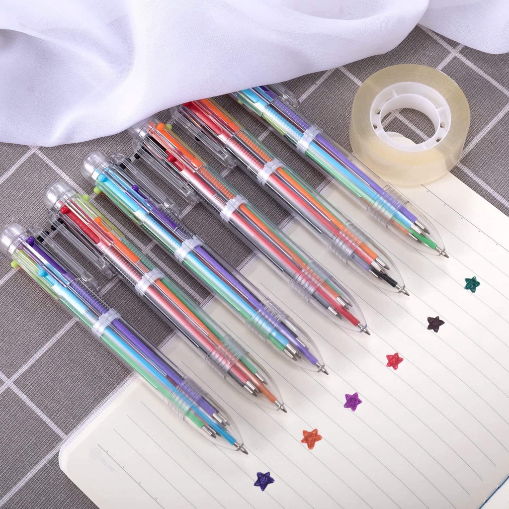 Set 6 bút bi trong suốt 6 màu 0.5mm 6 trong 1 tiện lợi