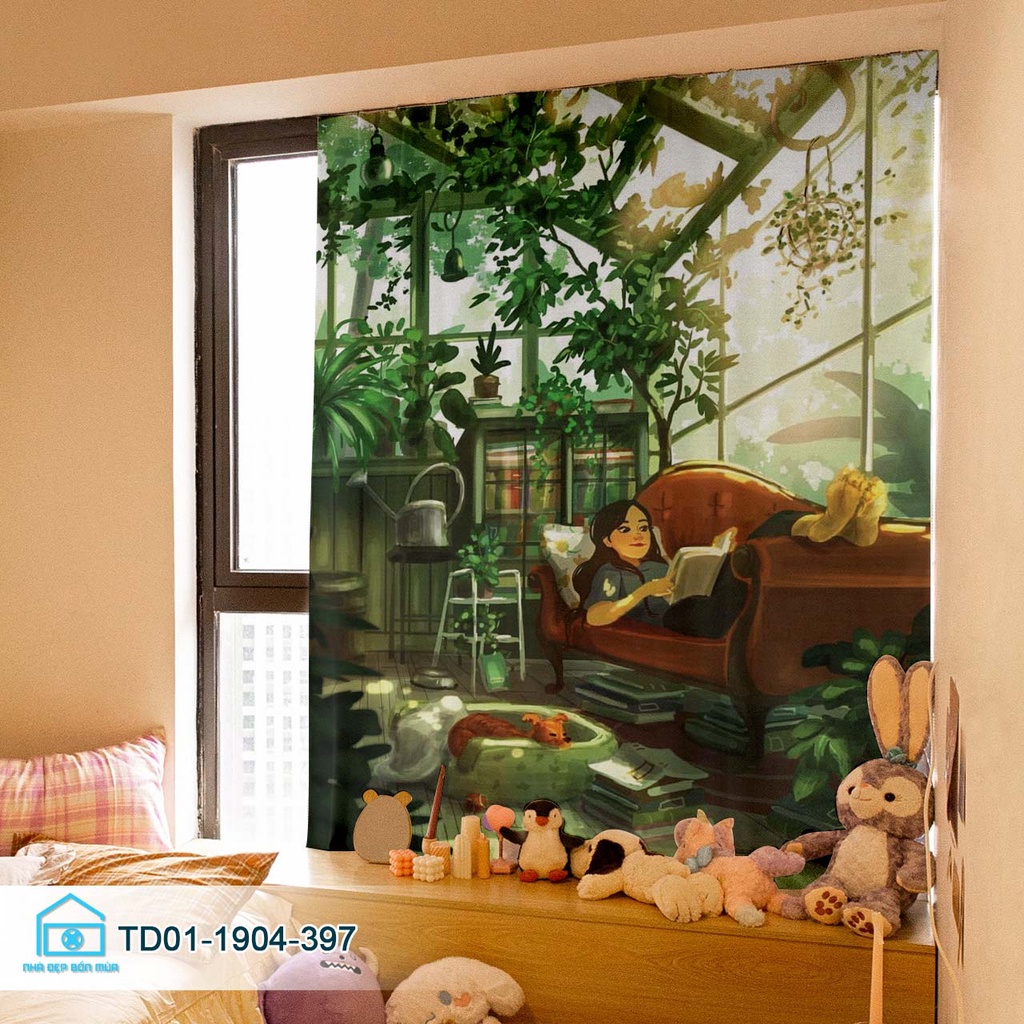 Rèm cửa dán tường Tín Phát Decor phông ảnh Cô Gái, Đường Phố, Cửa Sổ mà rèm cửa tiện lợi