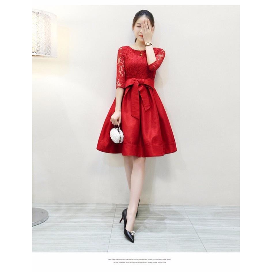 Đầm Xòe Phối Ren Thắt Nơ D268