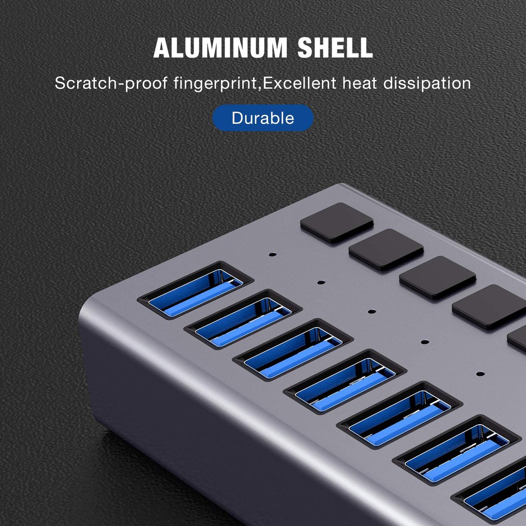 Bộ Chia 7 Cổng USB 3.0 ACASIS 12V / 2A Cho Laptop / PC / Máy Tính