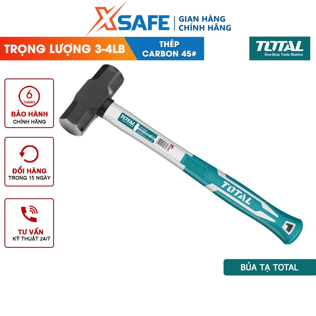 Búa tạ 2 đầu cán dài TOTAL 3-4LB, Thép Cr-V búa tạ cán nhựa cầm tay đập bê tông, phá đá, sửa chữa cơ khí máy móc nhà cửa