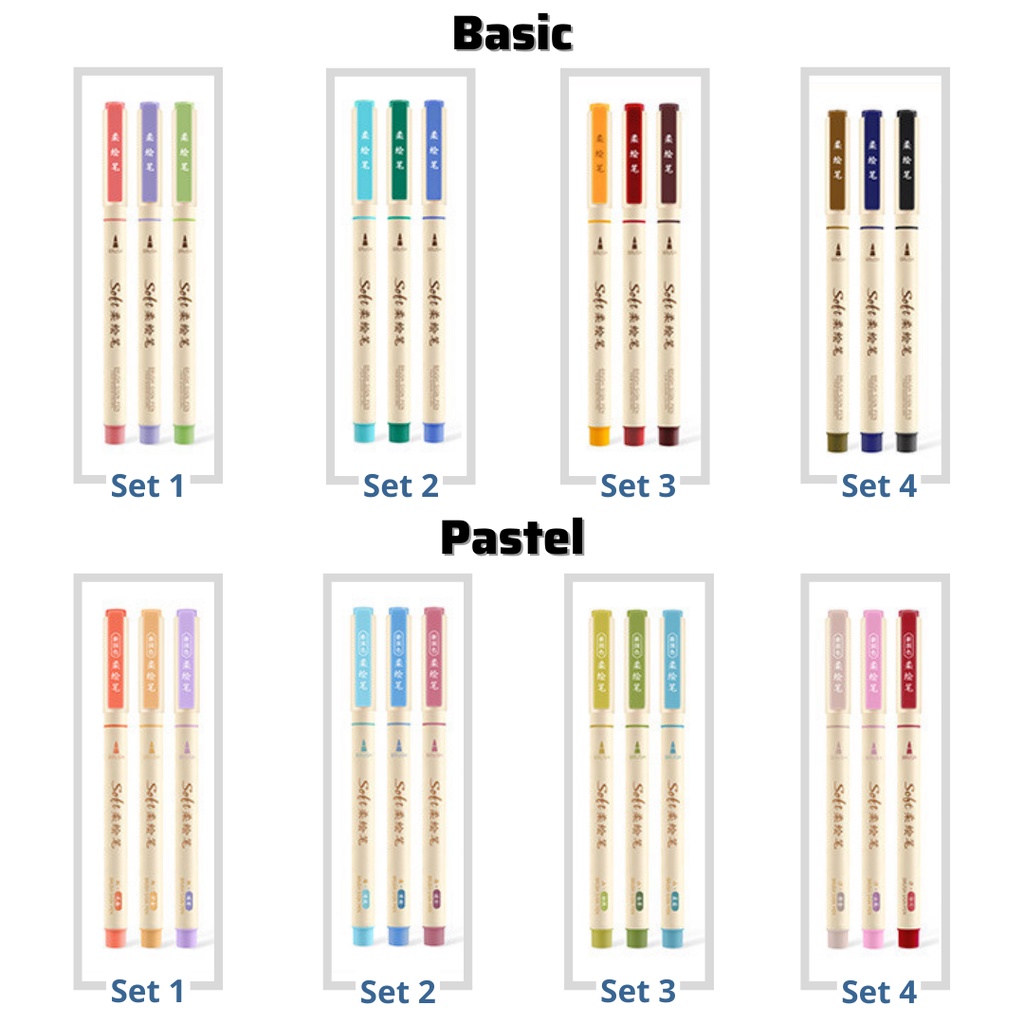 SET 3 & 12 BÚT Soft Brush Sign Pen Luyện Calligraphy Ngòi Cao Cấp