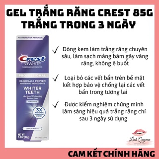 Kem đánh răng crest 3d white professional ultra white 85g - trắng răng sau 3 ngày
