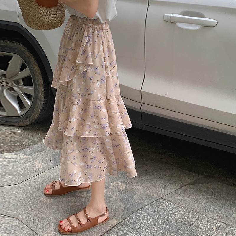 SUXI Chân Váy Midi Lưng Cao Hoạ Tiết Hoa Thời Trang Mùa Hè Cho Phái Nữ