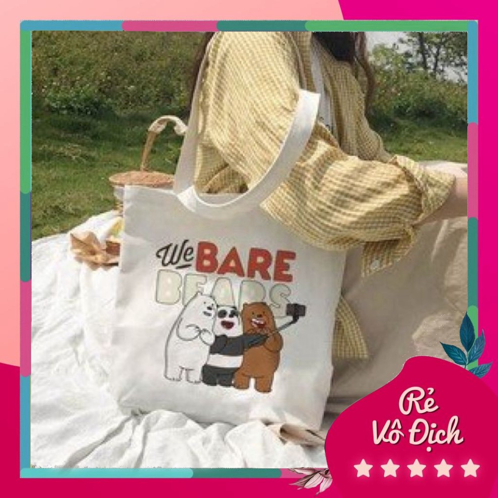 Túi Vải Bố Tote Họa Tiết 🐻 Ba Con Gấu 🐻 Đẹp Dễ Thương Cho Nữ Có Thể Đựng Laptop Đi Chơi Du Lịch