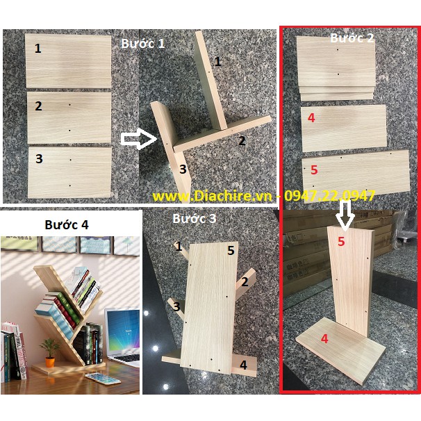 Kệ sách 2 tầng để bàn DIACHIRE hình xương cá vân gỗ, BH 3 tháng | BigBuy360 - bigbuy360.vn