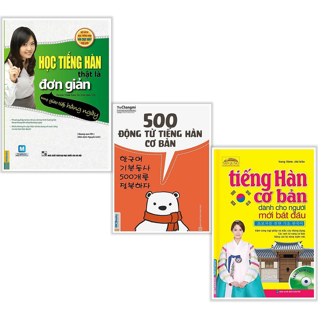 Sách - Combo Học Tiếng Hàn Thật Là Đơn Giản + 500 Động Từ Tiếng Hàn Cơ Bản + Tiếng Hàn Cơ Bản Dành Cho Người mới bắt đầu