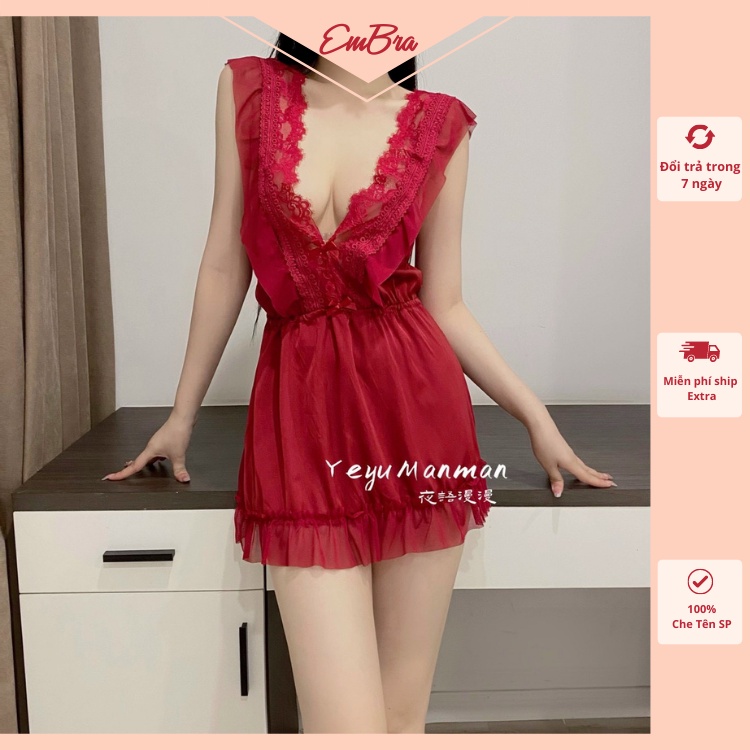 Váy ngủ Embra ren bèo vai cao cấp EBV21