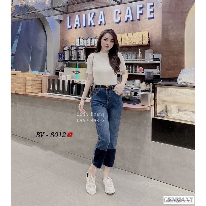 Quần jean xanh gấu táp đen xinh