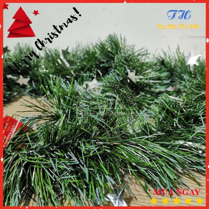 Dây Chồn Trang Trí Cây Thông Noel Xanh Đầu Trắng Có Ngôi Sao