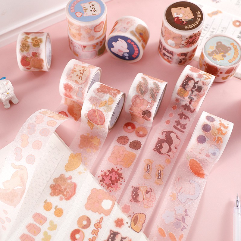 Cuộn sticker cute trang trí sổ còng bullet journal họa tiết động vật đáng yêu (Cuộn 3m)