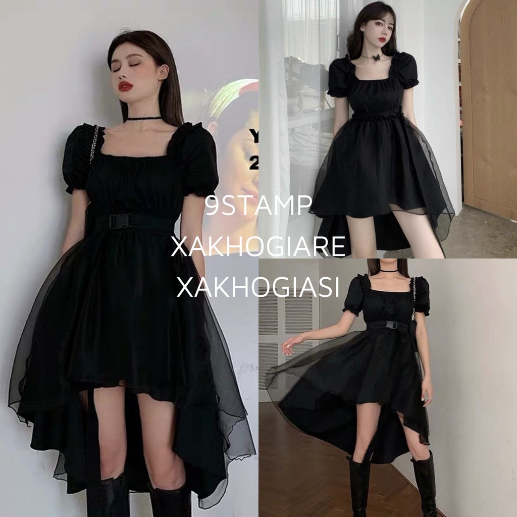 (CLIP THẬT) Đầm babydoll ulzzang đầm dáng xòe voan phồng dáng dài dự tiệc chiết eo