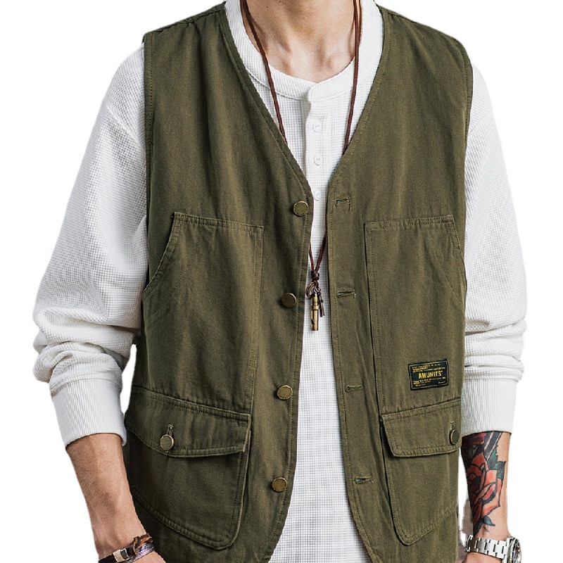 Áo Ba Lỗ Dáng Rộng Nhiều Túi Phong Cách Hip Hop Đường Phố Mùa Hè Thoải Mái Cho Nam Cỡ M-2XL