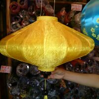 Cặp lồng đèn tre, vải lụa Hội An_dạng đĩa bay size 45