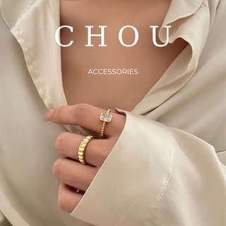 Set 2 Nhẫn Đính Đá Vuông | CHOU ACCESSORIES |