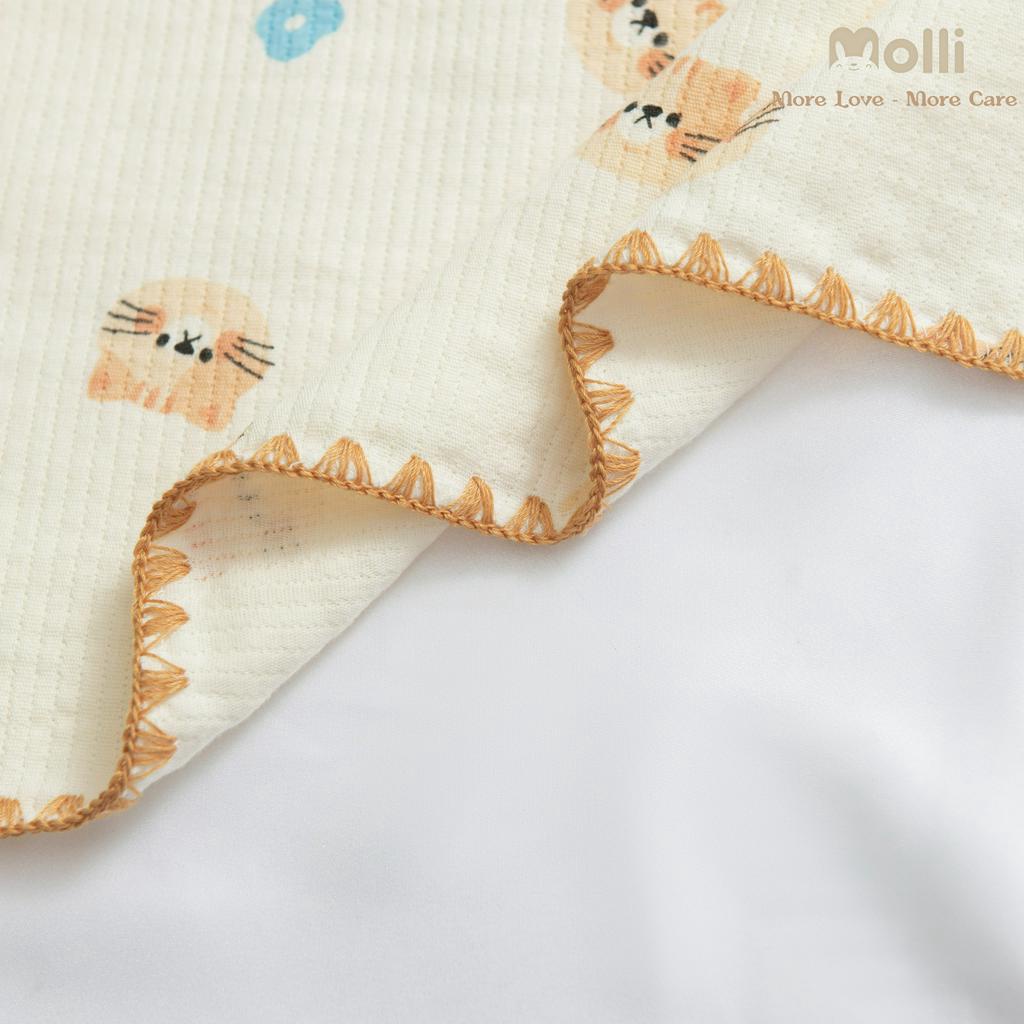 Chăn Xô Hè Organic Molli Bo Viền Len Muslin Cao Cấp