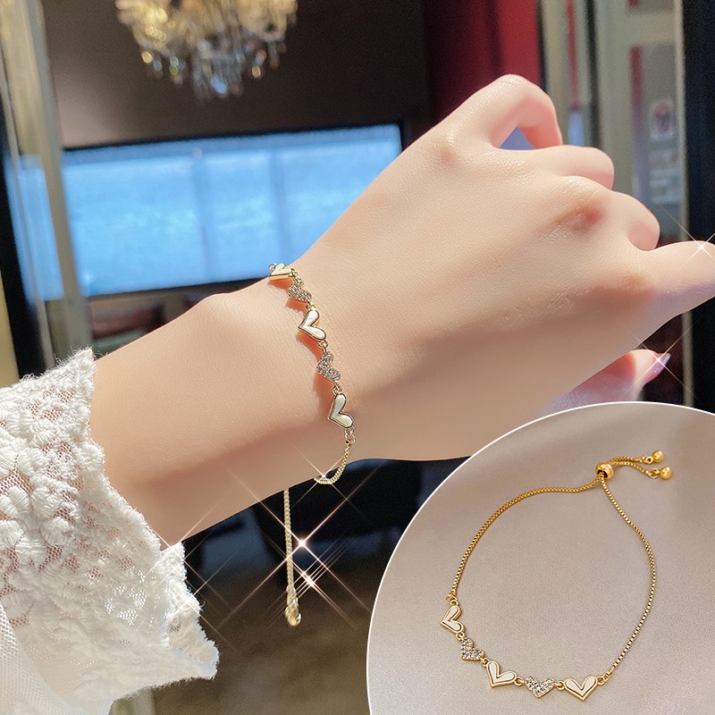 Vòng tay vàng kim tùy chọn kiểu dáng đính đá lấp lánh sang trọng phong cách Hàn Quốc cho nữ