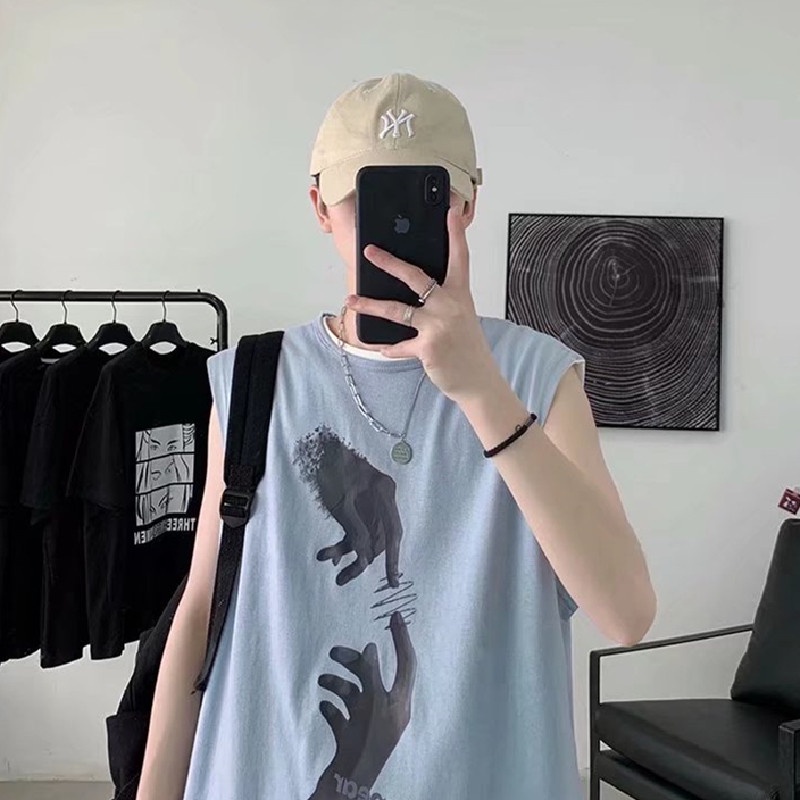 Áo Thun Thể Thao Sát Nách Dáng Rộng In Họa Tiết Phong Cách hip hop Hàn Quốc Thời Trang Mùa Hè Cho Nam Size M-5XL