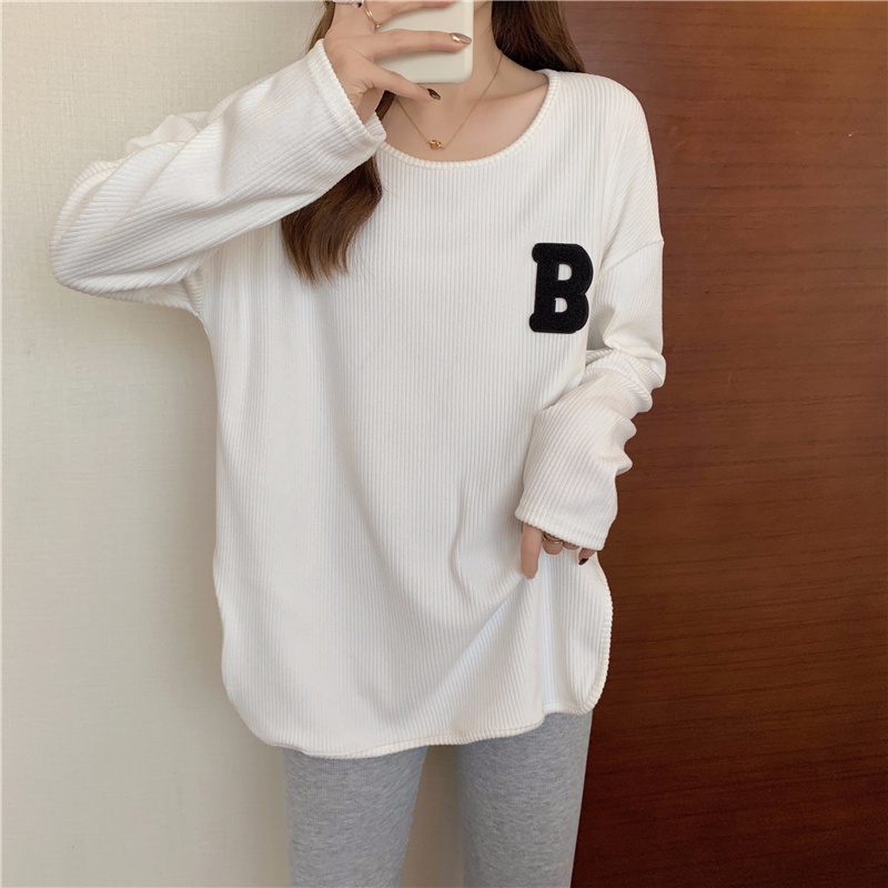 Áo thun SUXI tay dài cổ tròn màu trơn dáng rộng thời trang mùa thu mới cho nữ