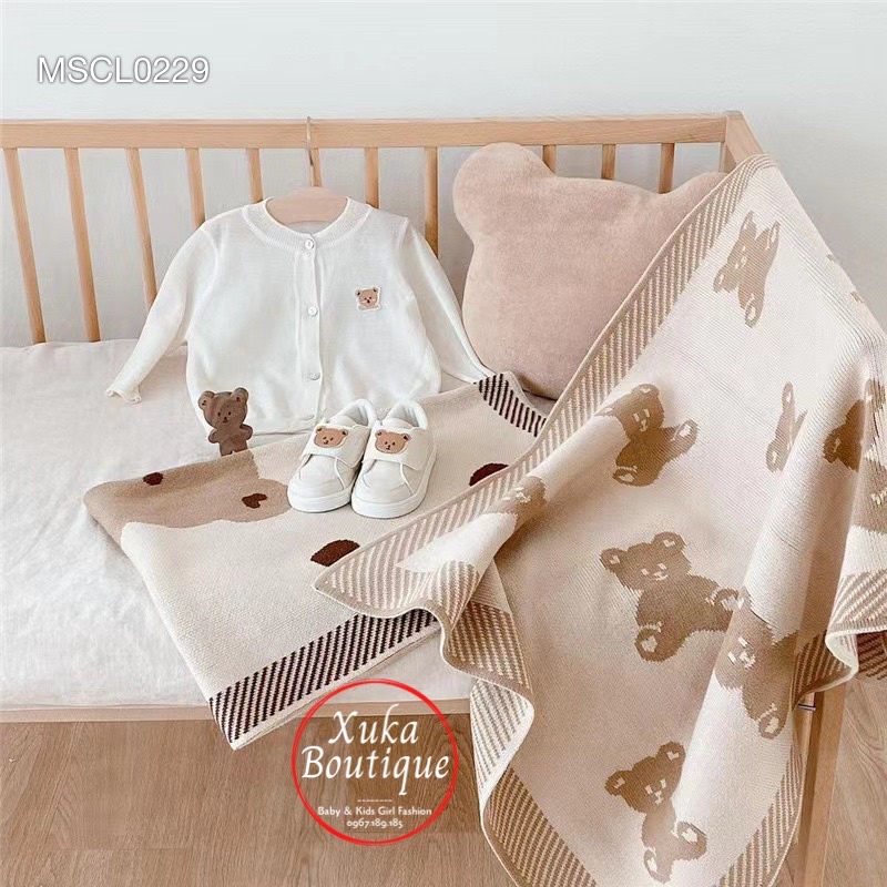 Chăn Len Dệt Gấu Nâu Xuất Hàn Siêu Đẹp