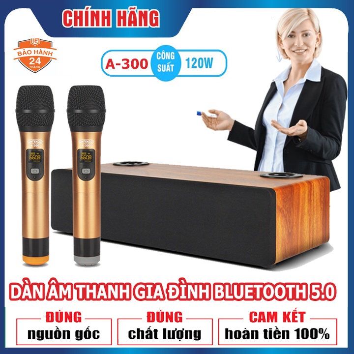 Bộ loa hát karaoke gia đình không dây Ontekco A300 kèm micro kim loại- Siêu cao cấp