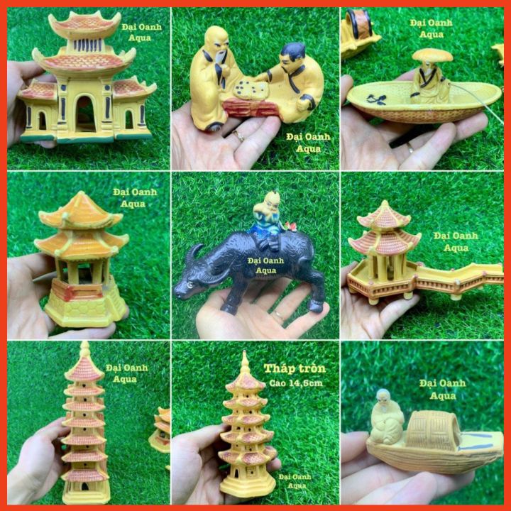Tiểu cảnh bể cá, Tượng gốm trang trí bể cá, hòn non bộ