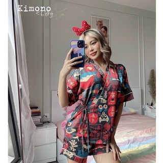 [MẪU MỚI] Bộ Kimono Lụa Họa Tiết Mặc Nhà