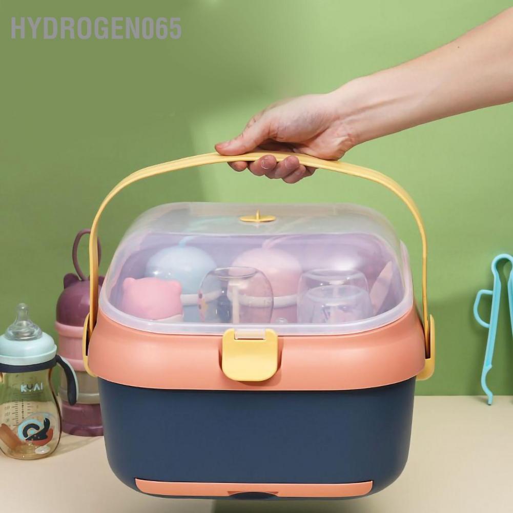 Giá làm khô bình sữa cho bé Hộp đựng trẻ sơ sinh có nắp xoay lỗ thoát bụi Khay thể tháo rời Hydrogen065