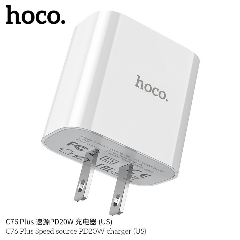 Củ sạc nhanh 3A/ PD20W Hoco C76 Plus 1 cổng Type-C - Chính hãng bảo hành 12T