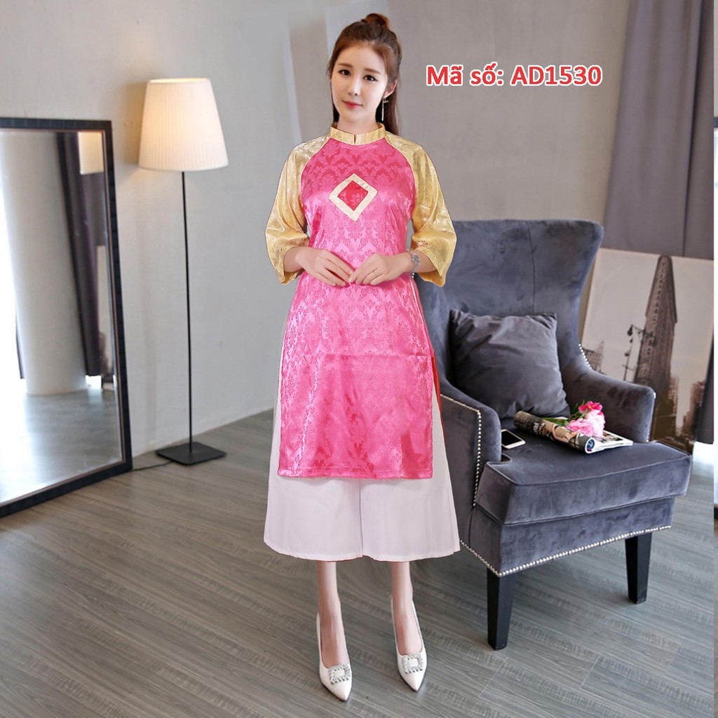 ⚡️ có big size 3XL ⚡️ AD1530 ÁO DÀI CÁCH TÂN GẤM THÁI TUẤN CỔ TRỤ TAY PHỐI MÀU LAI HOA KÈM QUẦN ỐNG RỘNG LỬNG