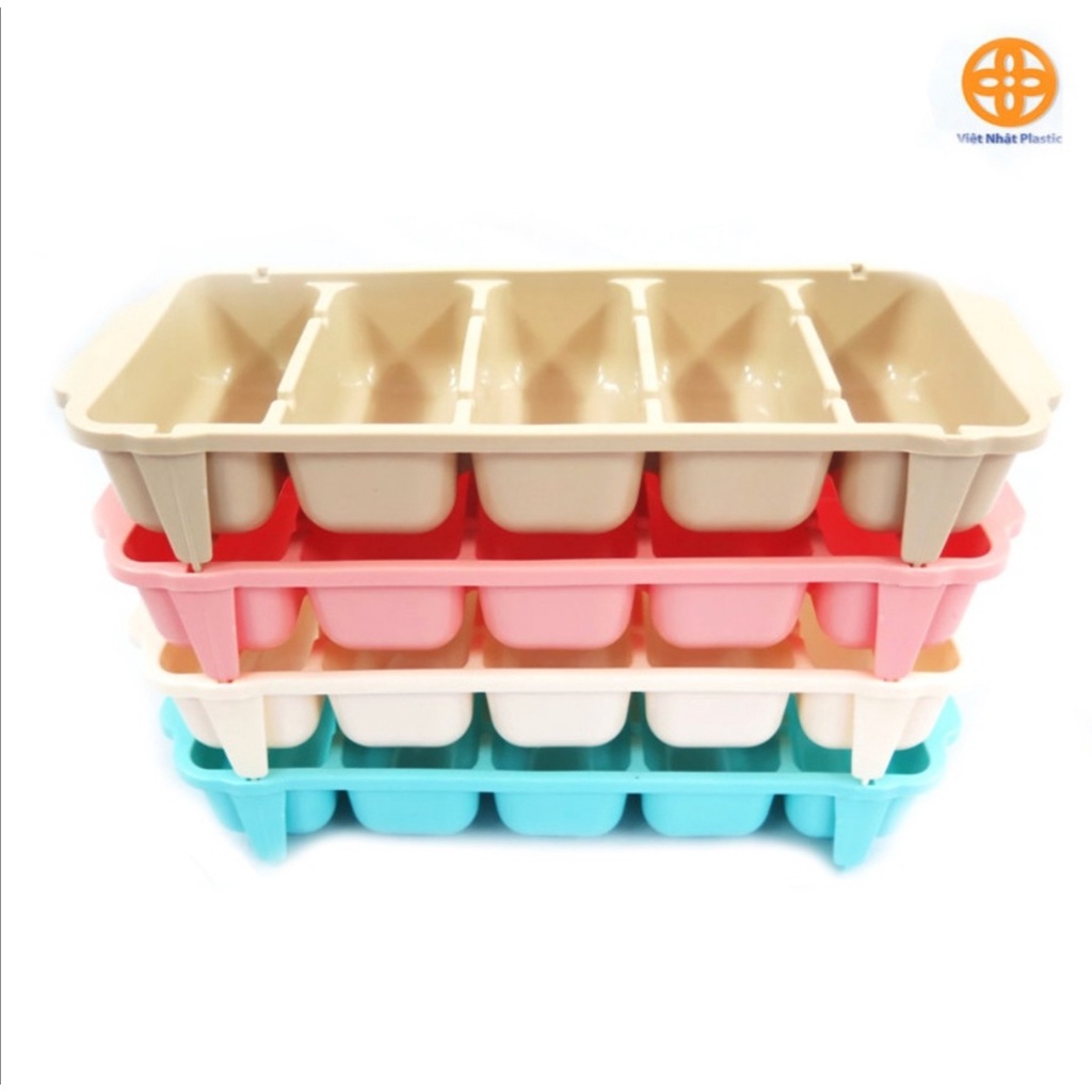 Bộ 5 khay làm đá 5 viên Việt Nhật. Nhựa dẻo cao cấp. Kích thước 26 x 10 x 4cm. Nhựa dẻo lấy đá dễ dàng