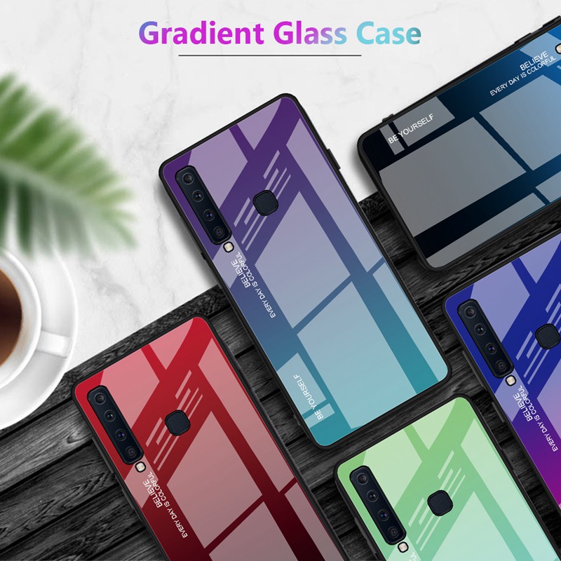 Ốp điện thoại mặt kính cường lực màu gradient cho Samsung Galaxy A9S A9 2018 | WebRaoVat - webraovat.net.vn