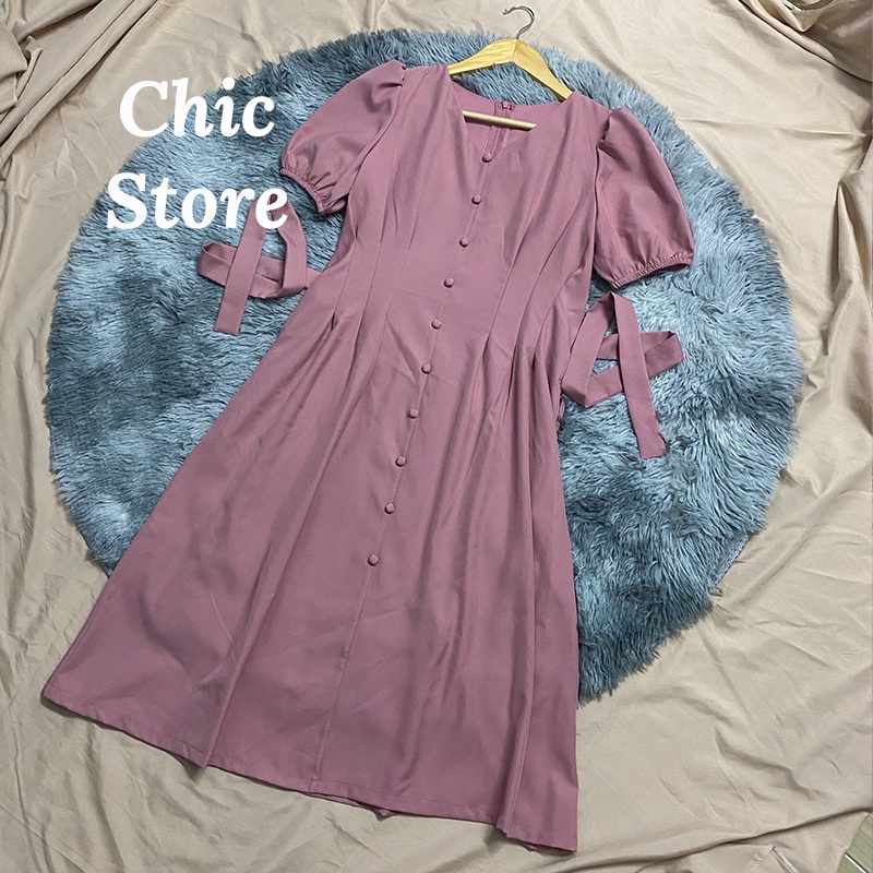 Đầm công sở dáng suông dài thanh lịch có may túi 2 bên , có dây thắt eo Chic.Store