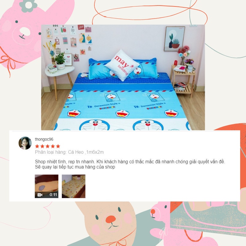 Bộ ga giường bọc nệm (đệm) trải giường May bedding m6 hoặc m8 kèm 2 vỏ áo gối poly cotton